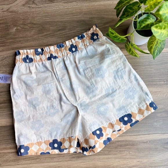 Maeve by Anthropologie Retro Floral Argyle Elastic Waist Paperbag Shorts Size M - Picture 13 of 15